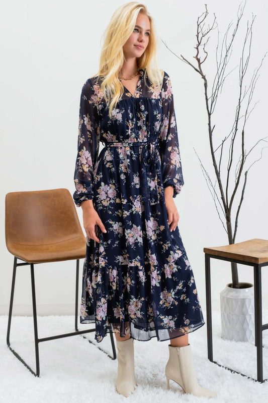 Navy Blue Floral Dress