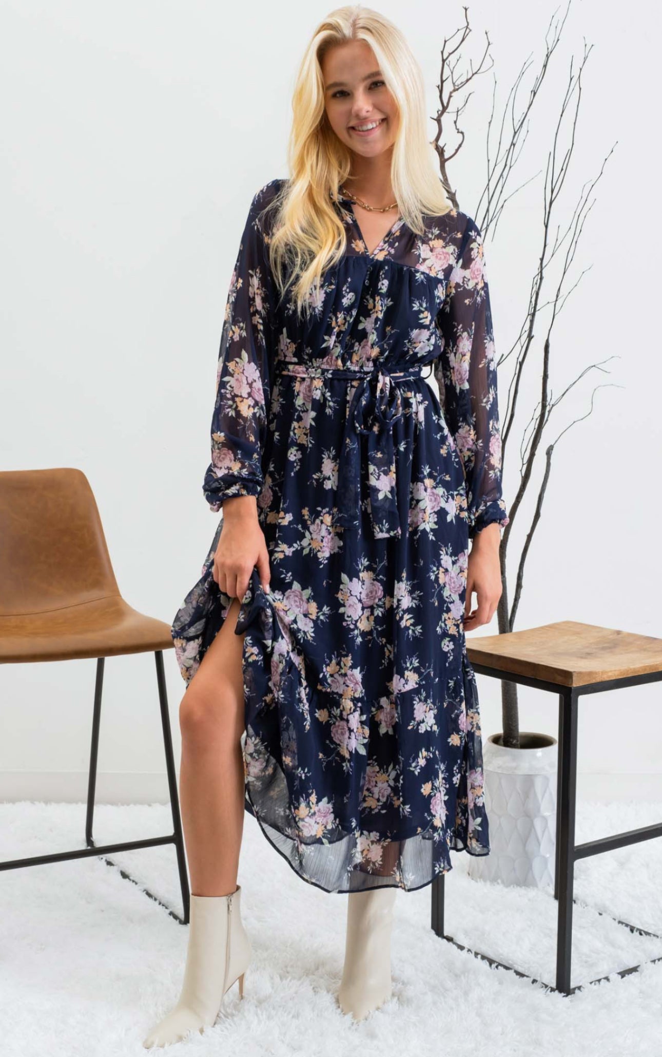 Navy Blue Floral Dress