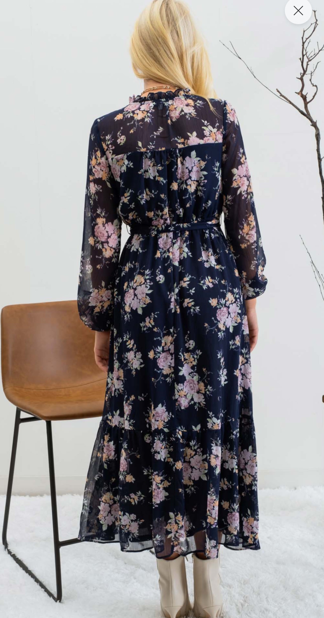 Navy Blue Floral Dress