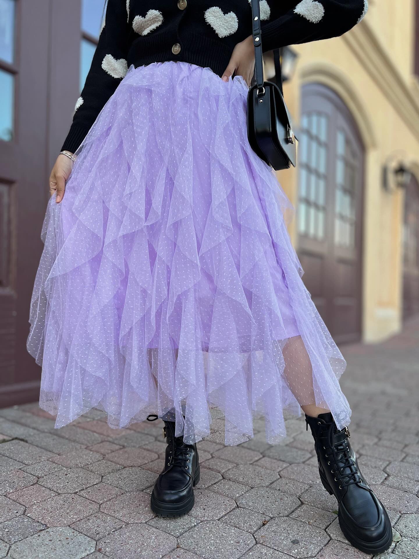 Lilac Tulle Midi Skirt