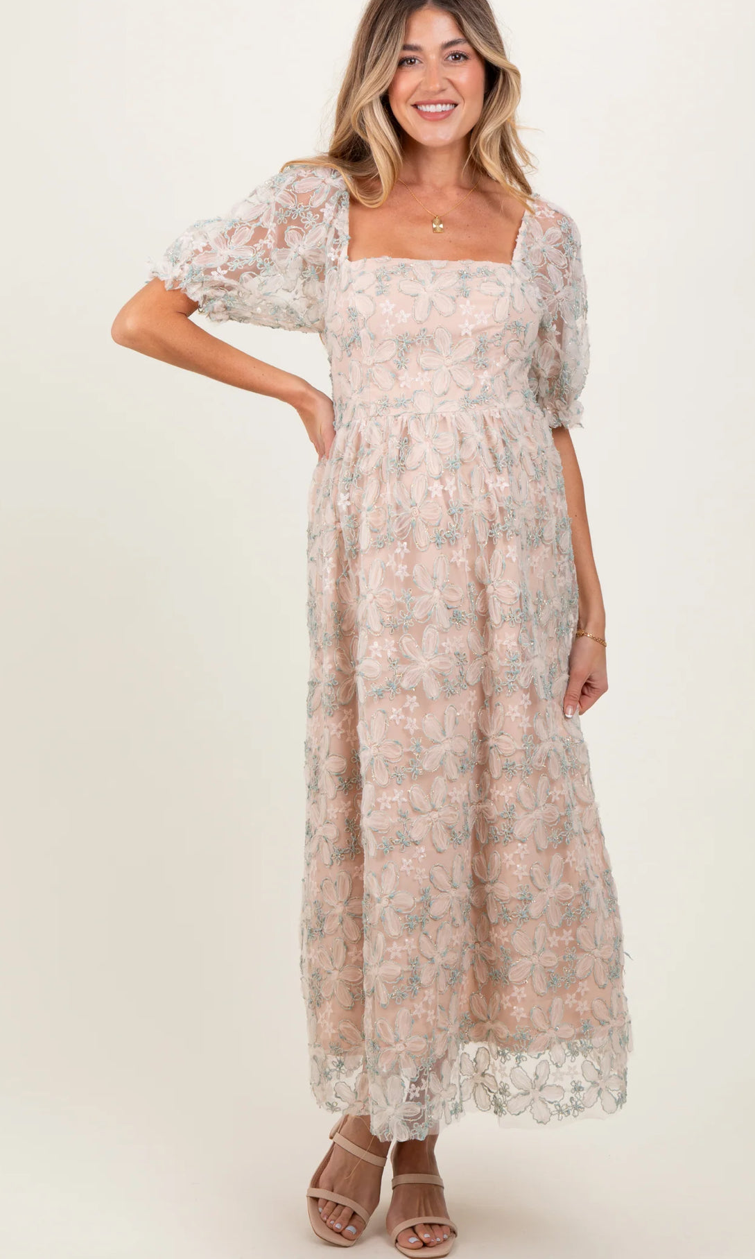 Sage Floral Sequin Midi Dress