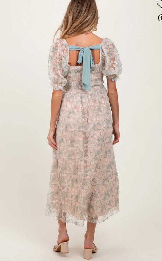 Sage Floral Sequin Midi Dress