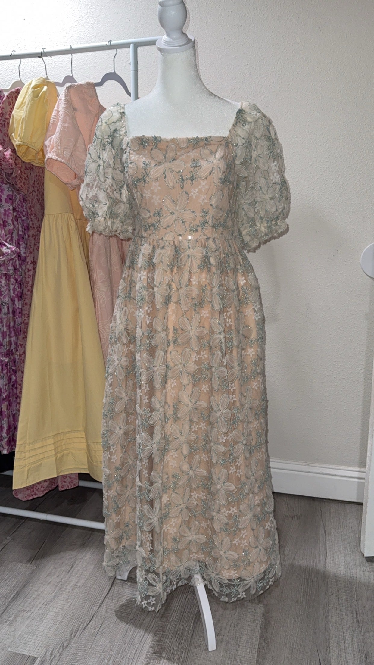 Sage Floral Sequin Midi Dress