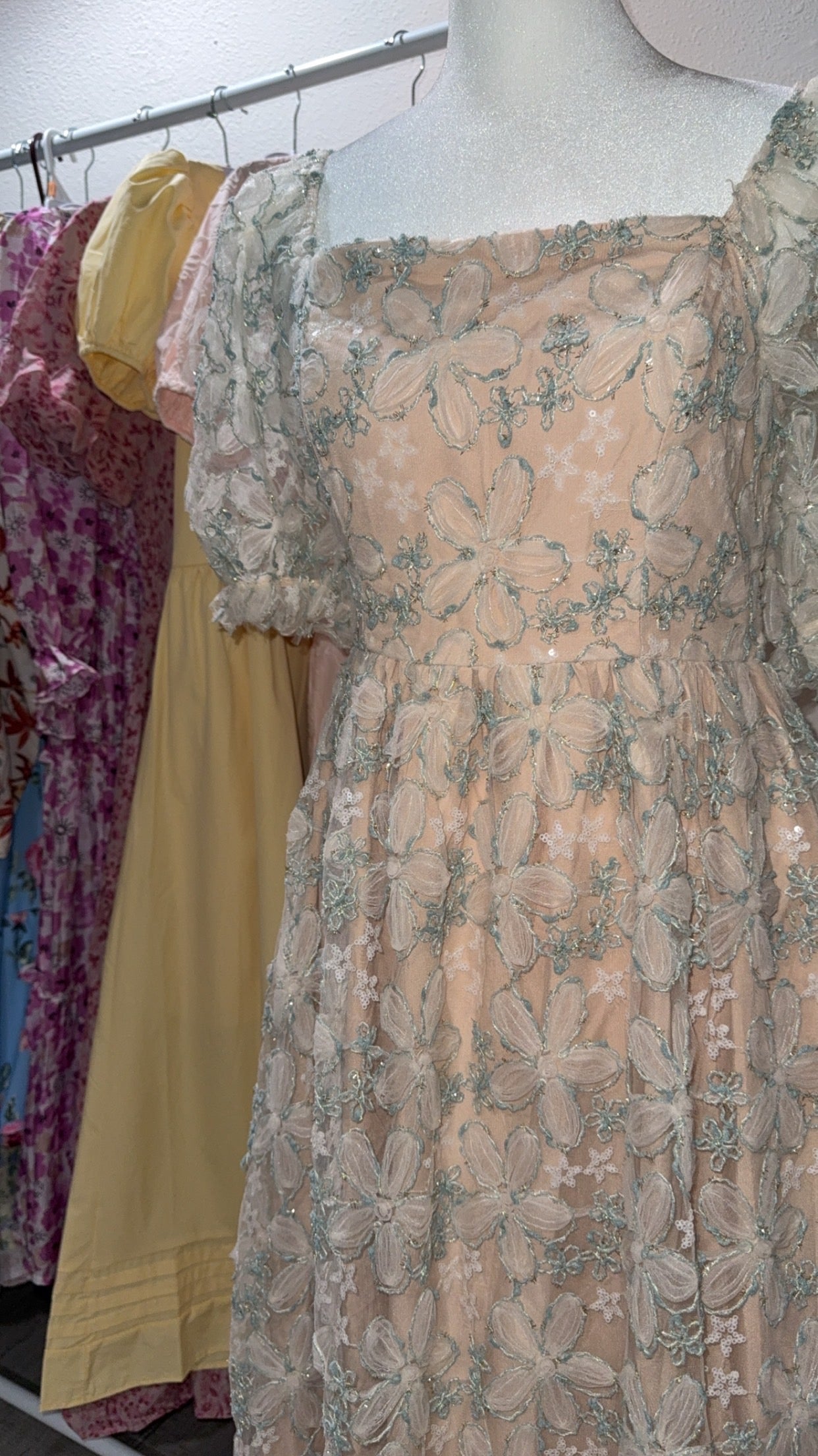 Sage Floral Sequin Midi Dress